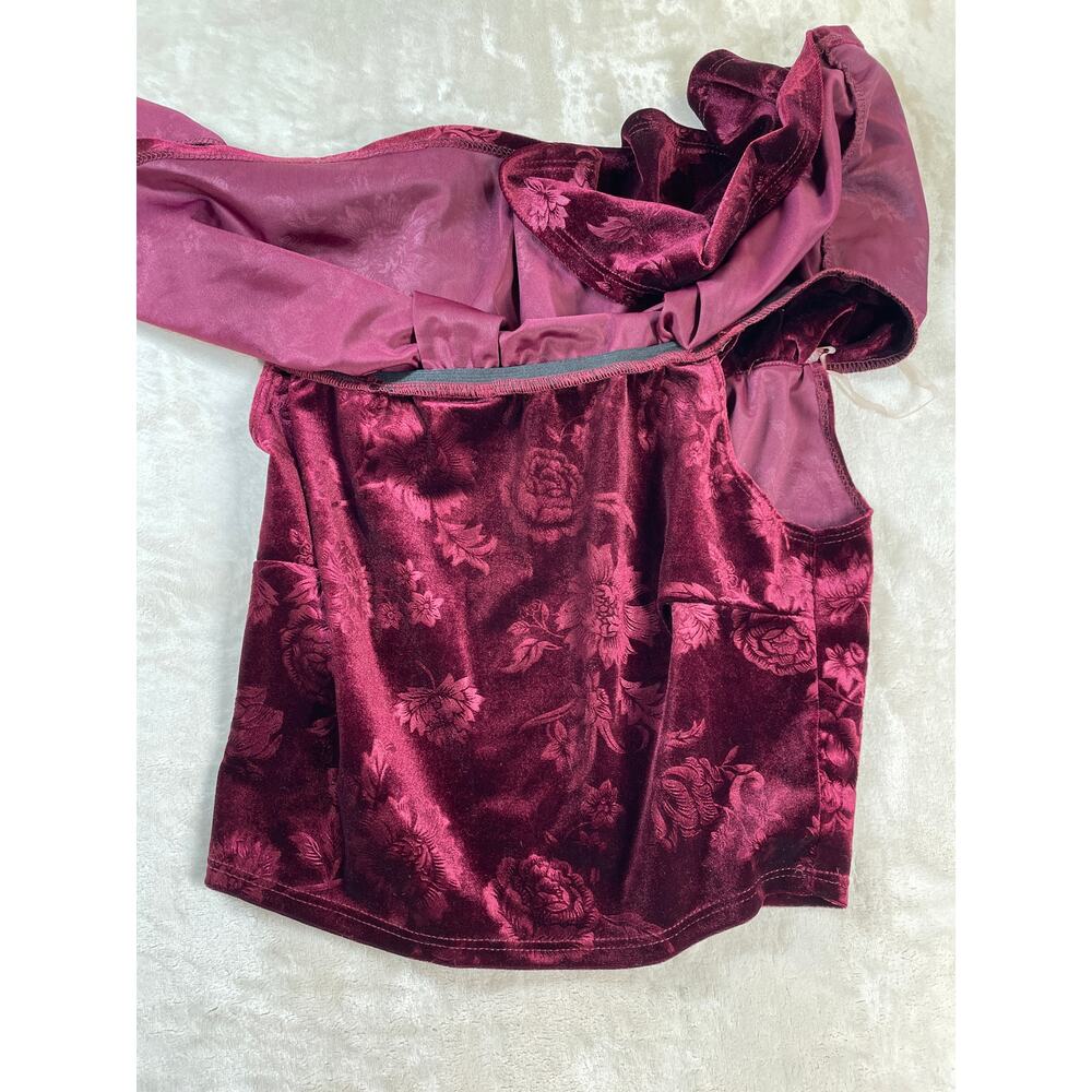 Vintage Womans Dead Stock Y2k Wine Velour Off the Shoulder Crop Top Pant Set L - Picture 12 of 16